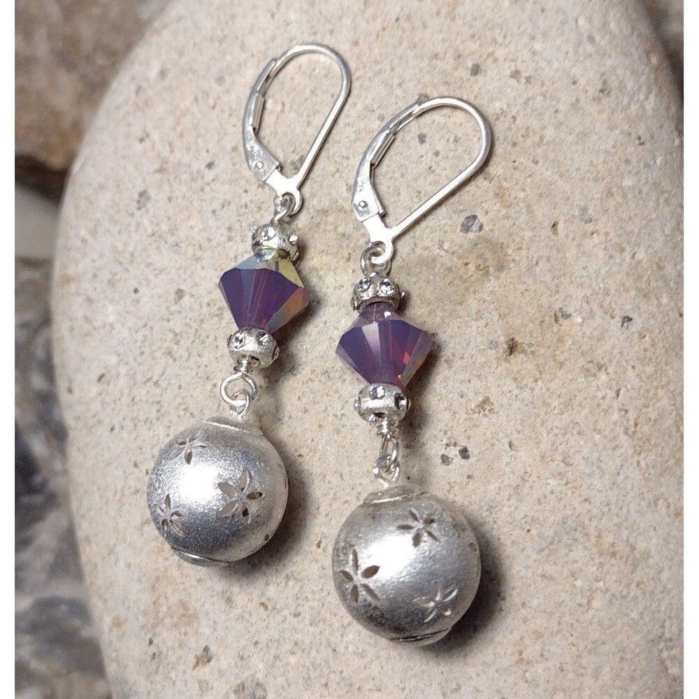 Sterling Silver .925 Crystal Beaded Dangle Earrings